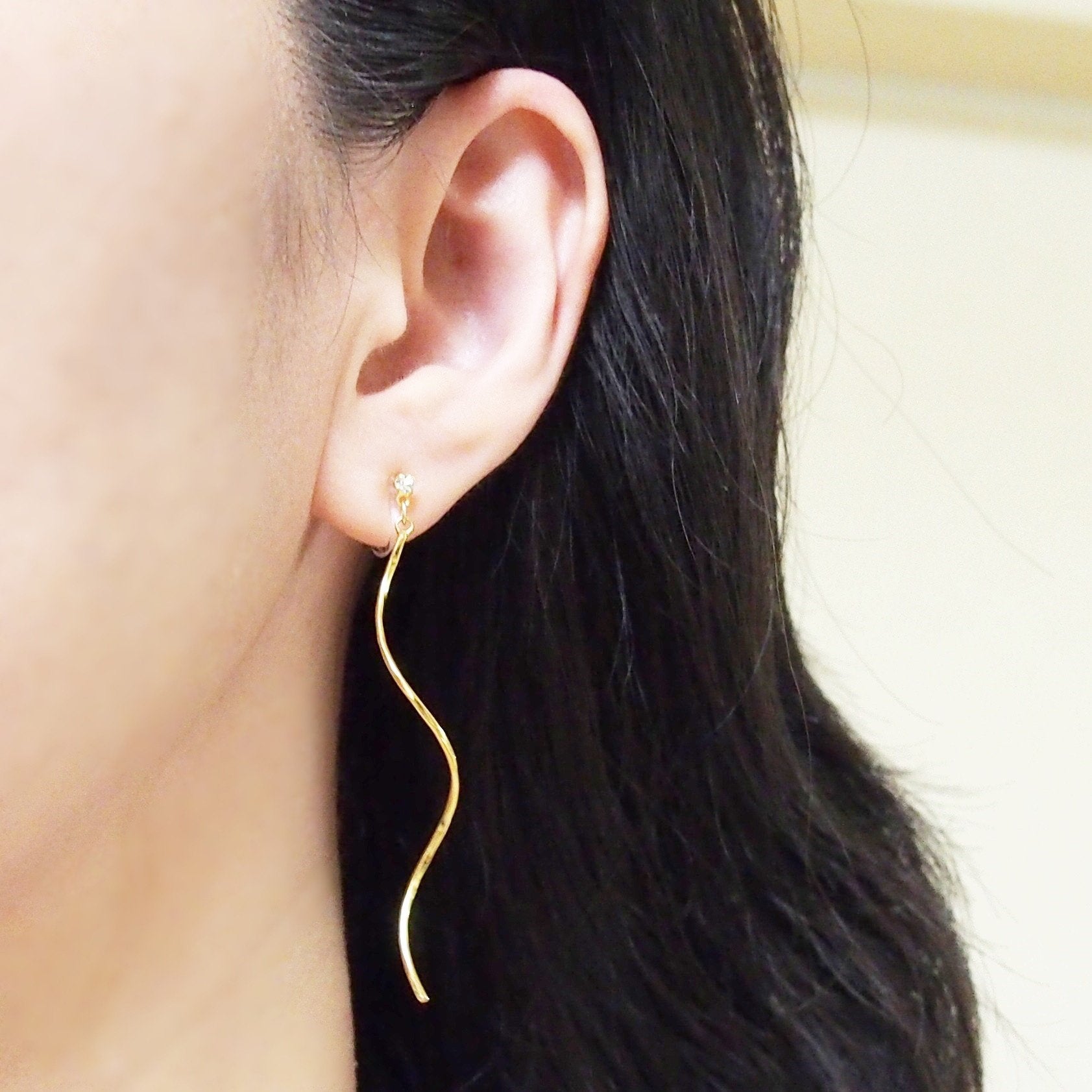 2 way gold wave ear jacket invisible clip on earrings - miyabigracejewelry.com