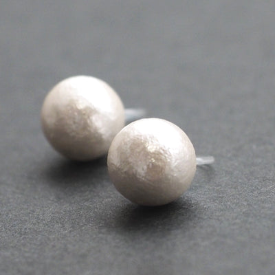 White cotton pearl invisible clip on stud earrings - miyabigracejewelry.com