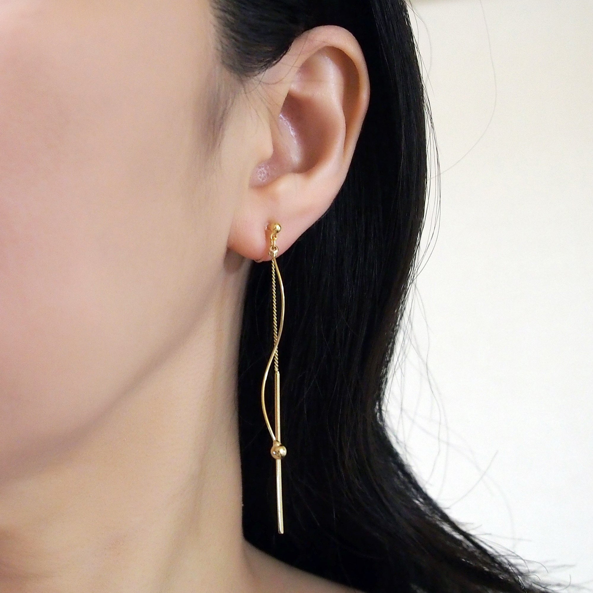Gold threader invisible clip on earrings - miyabigracejewelry.com