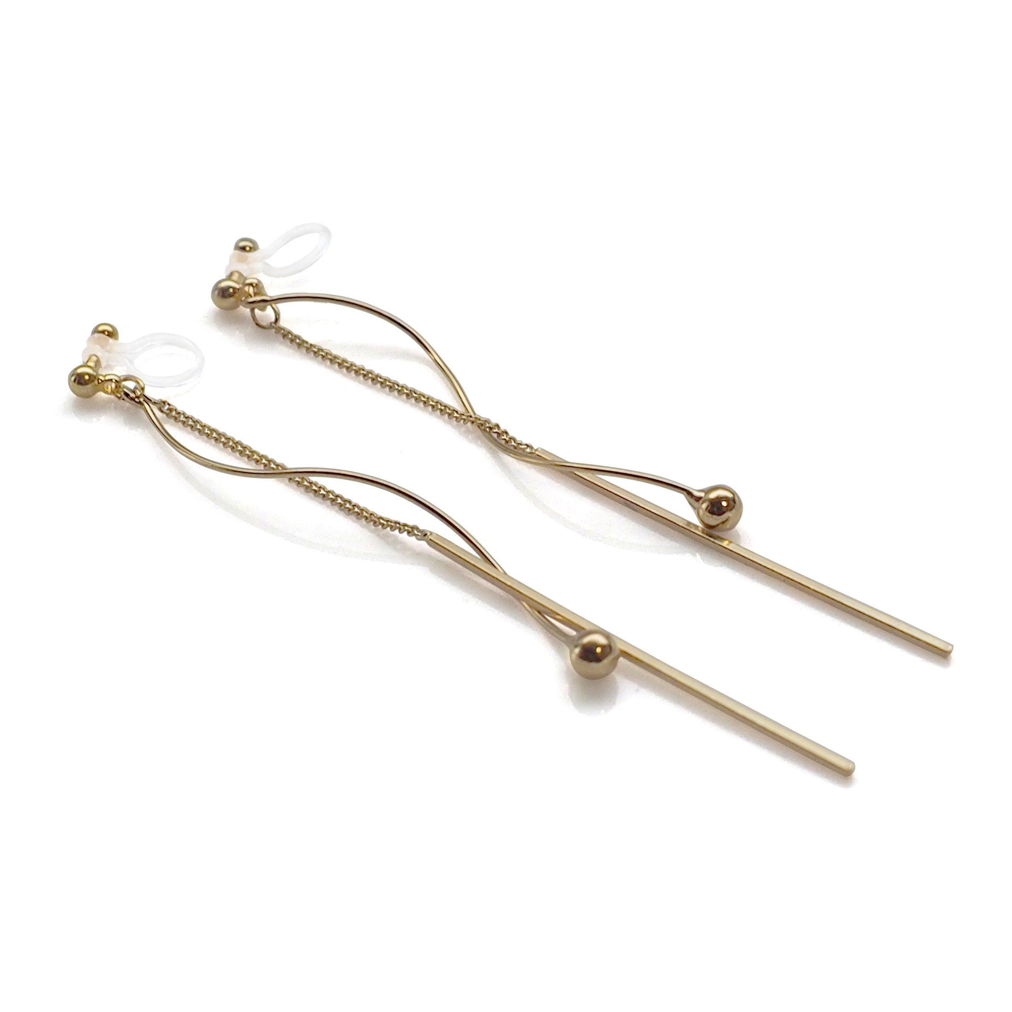 Gold threader invisible clip on earrings - miyabigracejewelry.com
