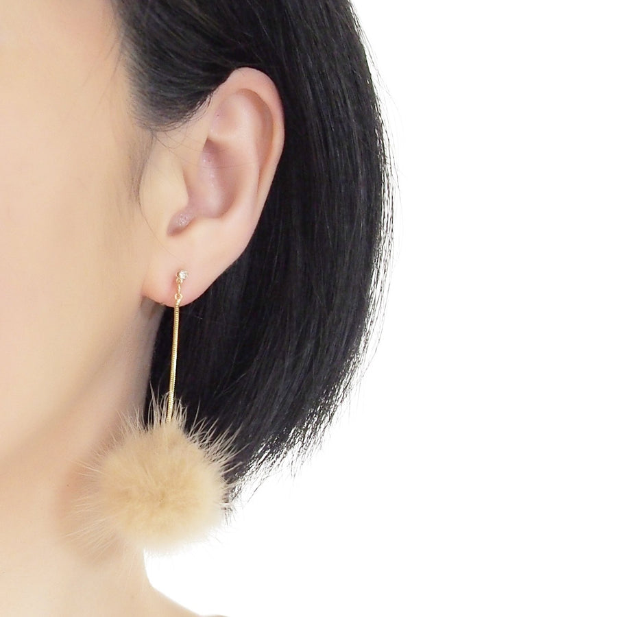 Light Brown Mink Fur Pom Pom Invisible Clip On Earrings - miyabigracejewelry.com