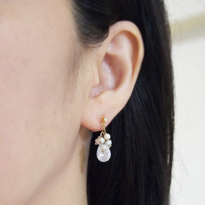 Freshwater pearl and cubic zirconia invisible clip on earrings - miyabigracejewelry.com