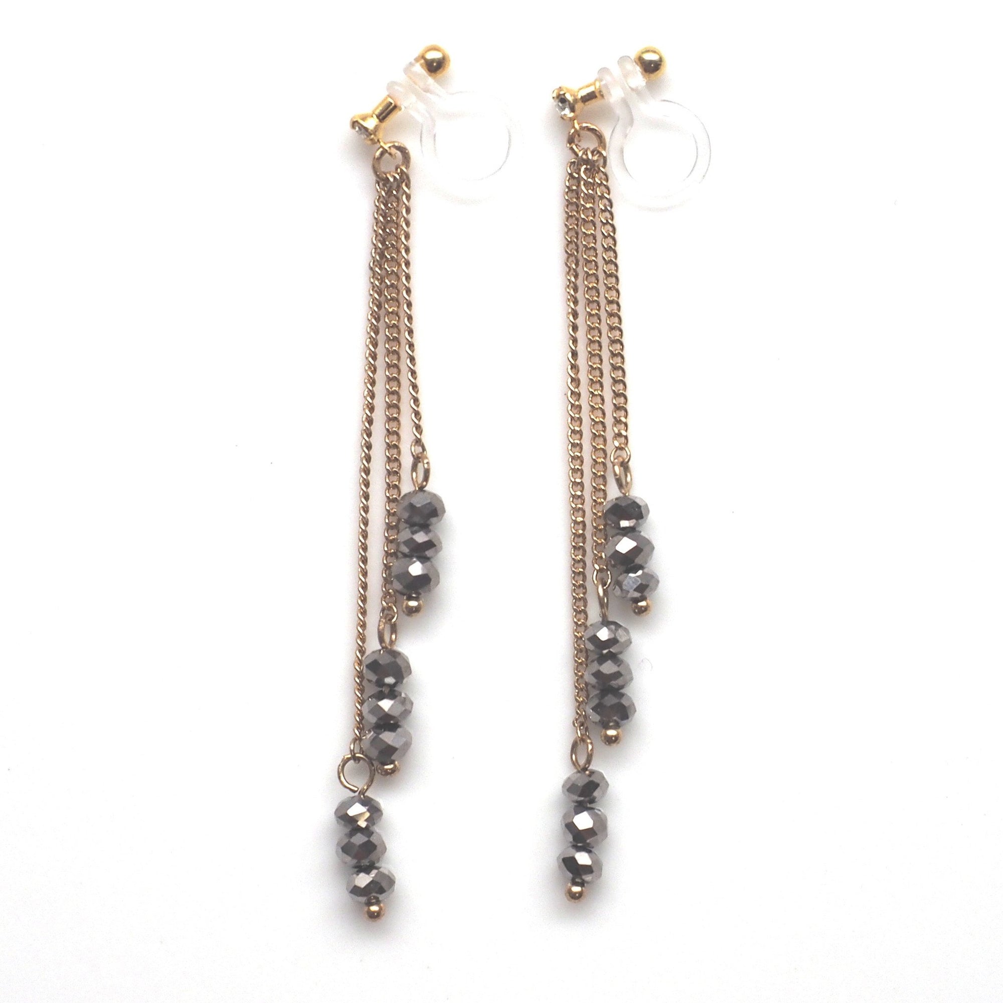 Metallic brown beads invisible clip on earrings - miyabigracejewelry.com
