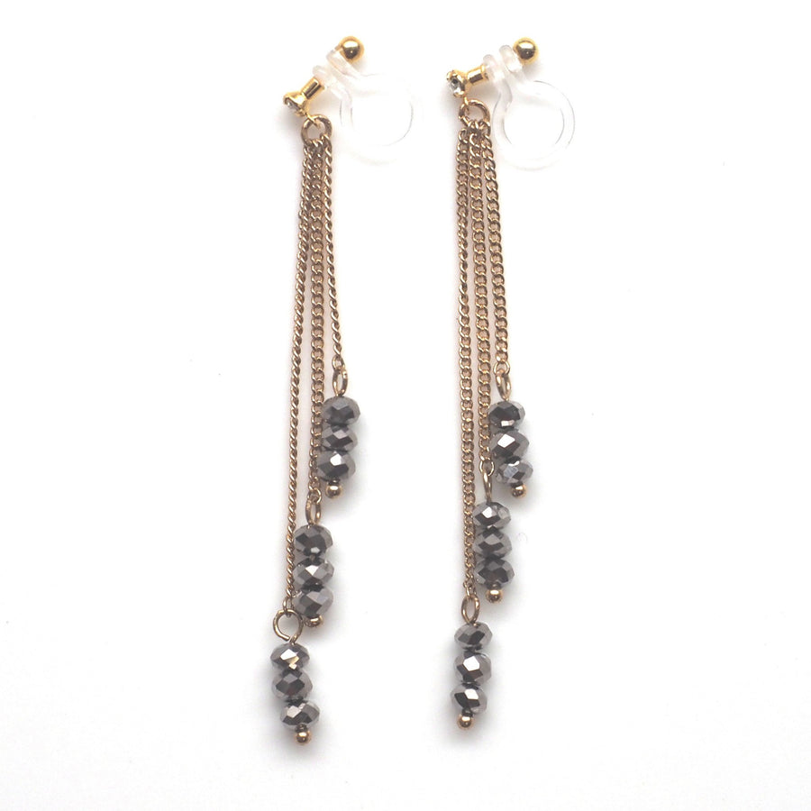 Metallic brown beads invisible clip on earrings - miyabigracejewelry.com