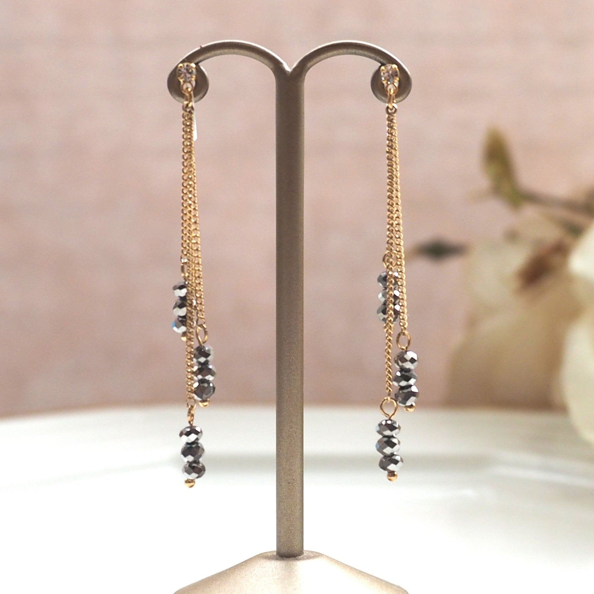Metallic brown beads invisible clip on earrings - miyabigracejewelry.com