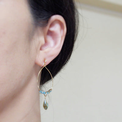 Pale green beads invisible clip on hoop earrings - miyabigracejewelry.com