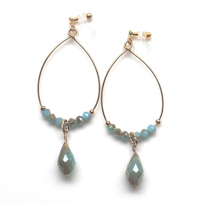 Pale green beads invisible clip on hoop earrings - miyabigracejewelry.com