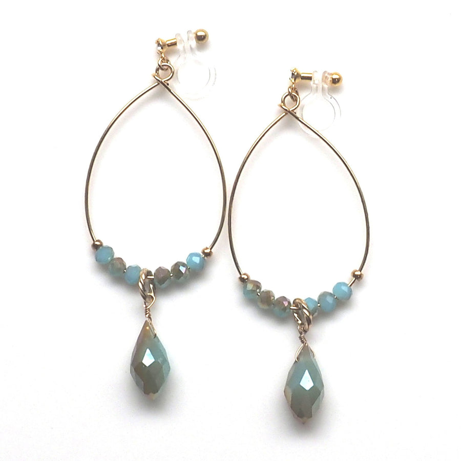 Pale green beads invisible clip on hoop earrings - miyabigracejewelry.com