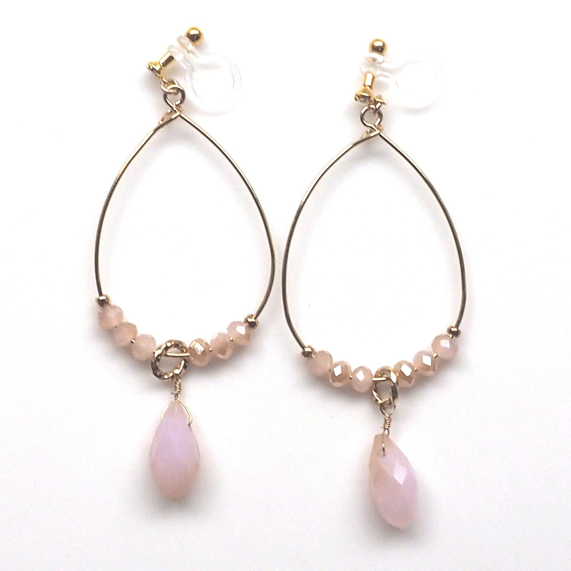 Pink beads invisible clip on hoop earrings - miyabigracejewelry.com