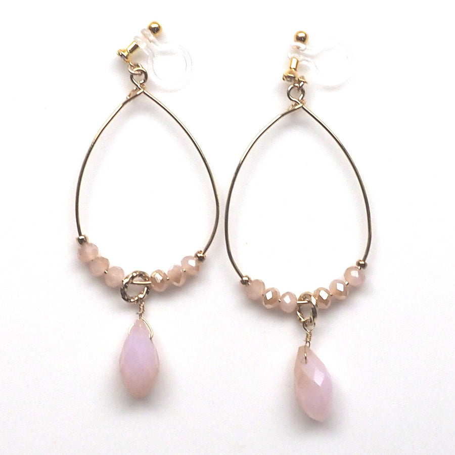 Pink beads invisible clip on hoop earrings - miyabigracejewelry.com