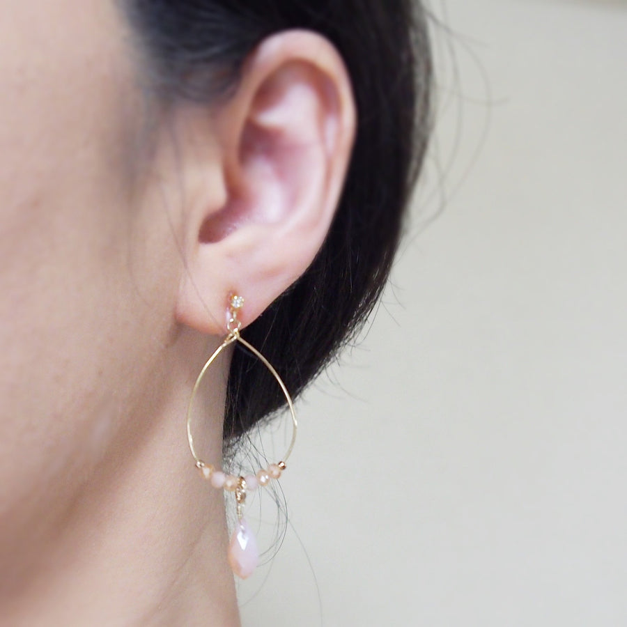 Pink beads invisible clip on hoop earrings - miyabigracejewelry.com