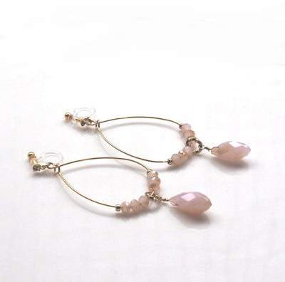 Pink beads invisible clip on hoop earrings - miyabigracejewelry.com