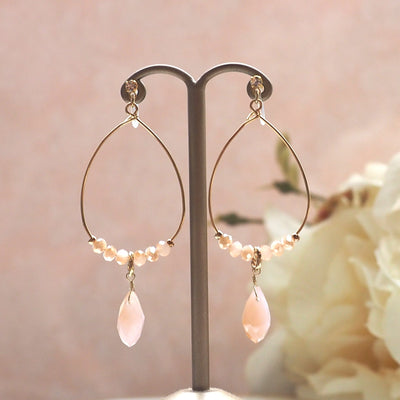 Pink beads invisible clip on hoop earrings - miyabigracejewelry.com
