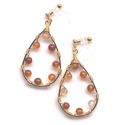 Orange carnelian invisible clip on hoop earrings - miyabigracejewelry.com