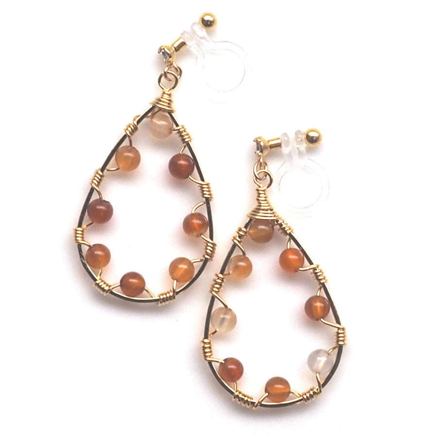 Orange carnelian invisible clip on hoop earrings - miyabigracejewelry.com