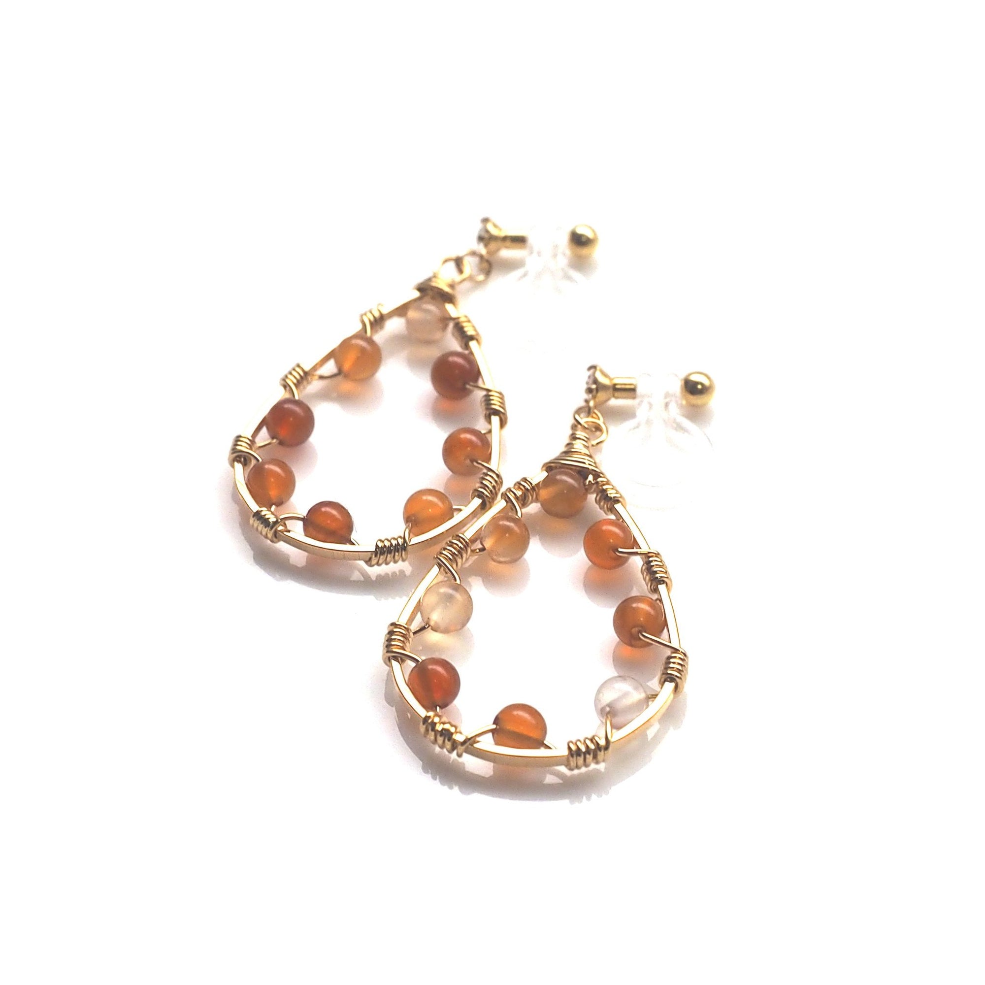 Orange carnelian invisible clip on hoop earrings - miyabigracejewelry.com