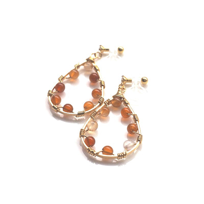 Orange carnelian invisible clip on hoop earrings - miyabigracejewelry.com