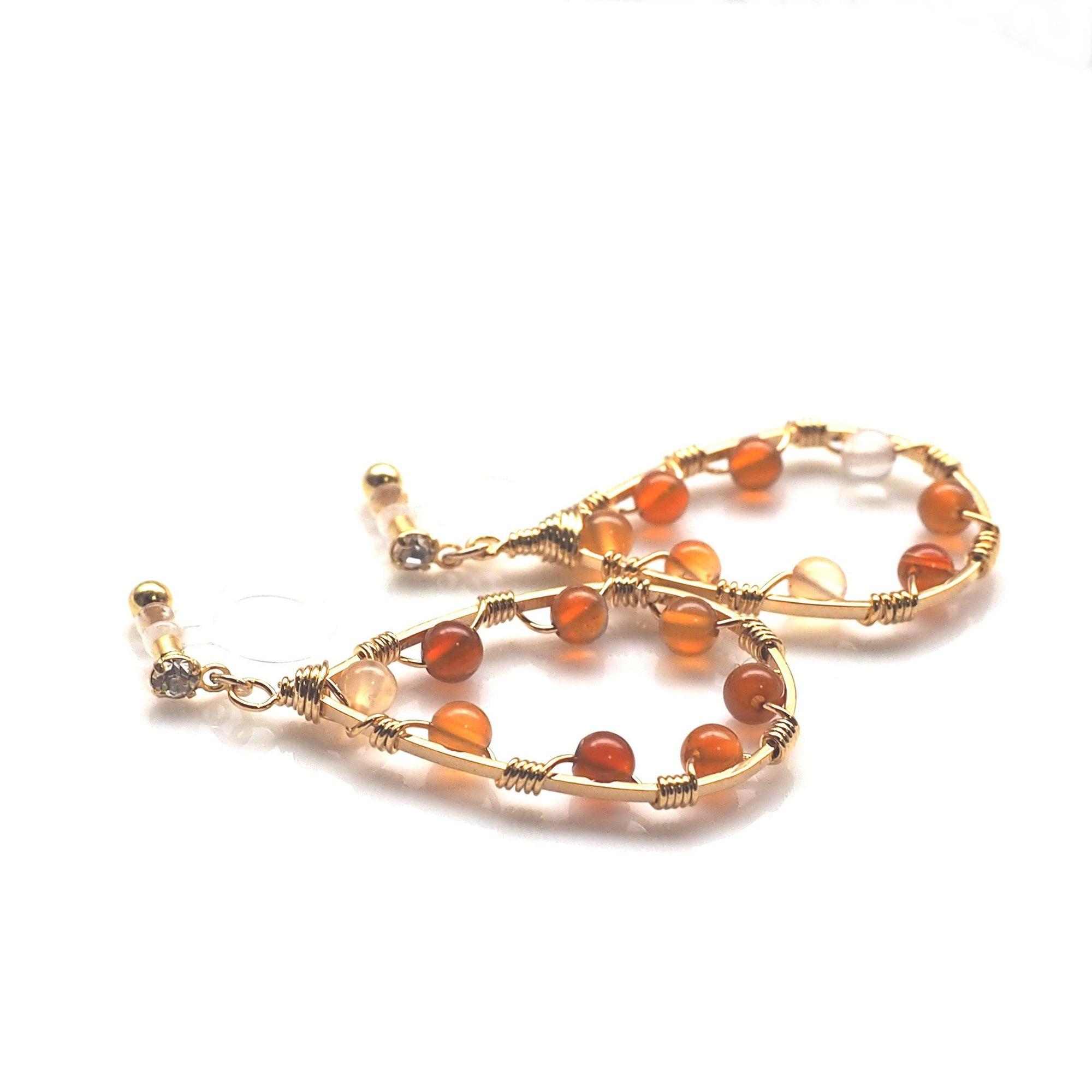 Orange carnelian invisible clip on hoop earrings - miyabigracejewelry.com