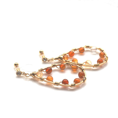 Orange carnelian invisible clip on hoop earrings - miyabigracejewelry.com