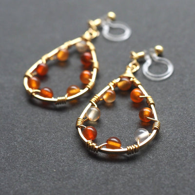 Orange carnelian invisible clip on hoop earrings - miyabigracejewelry.com
