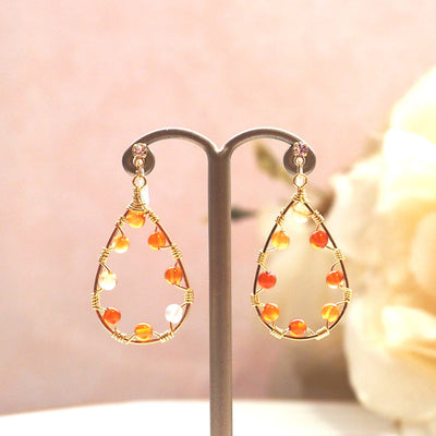 Orange carnelian invisible clip on hoop earrings - miyabigracejewelry.com