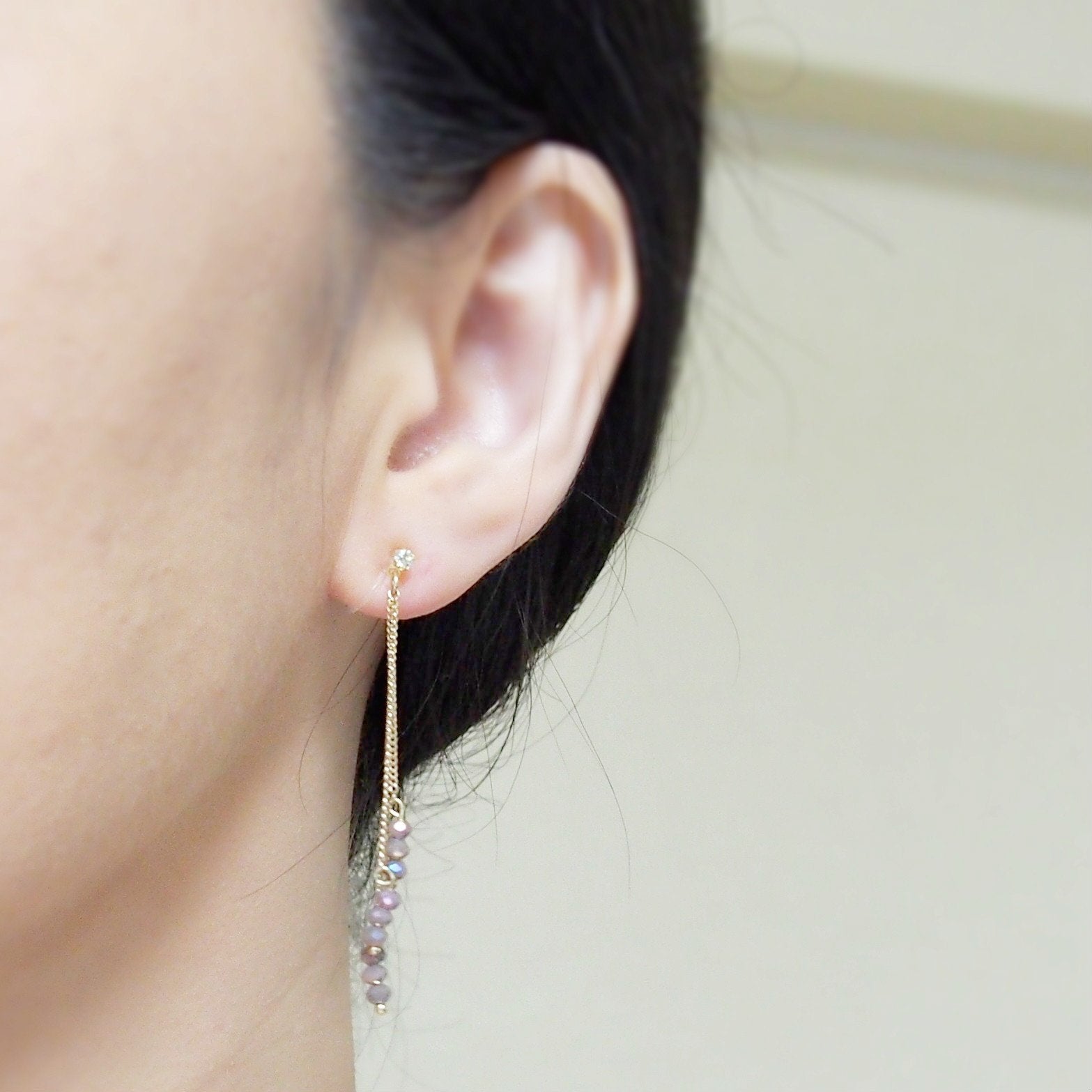 Beige gray beads invisible clip on earrings - miyabigracejewelry.com