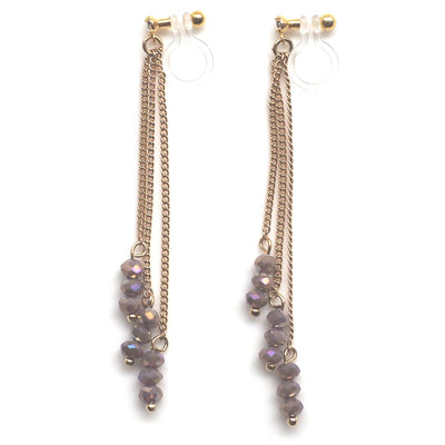 Beige gray beads invisible clip on earrings - miyabigracejewelry.com