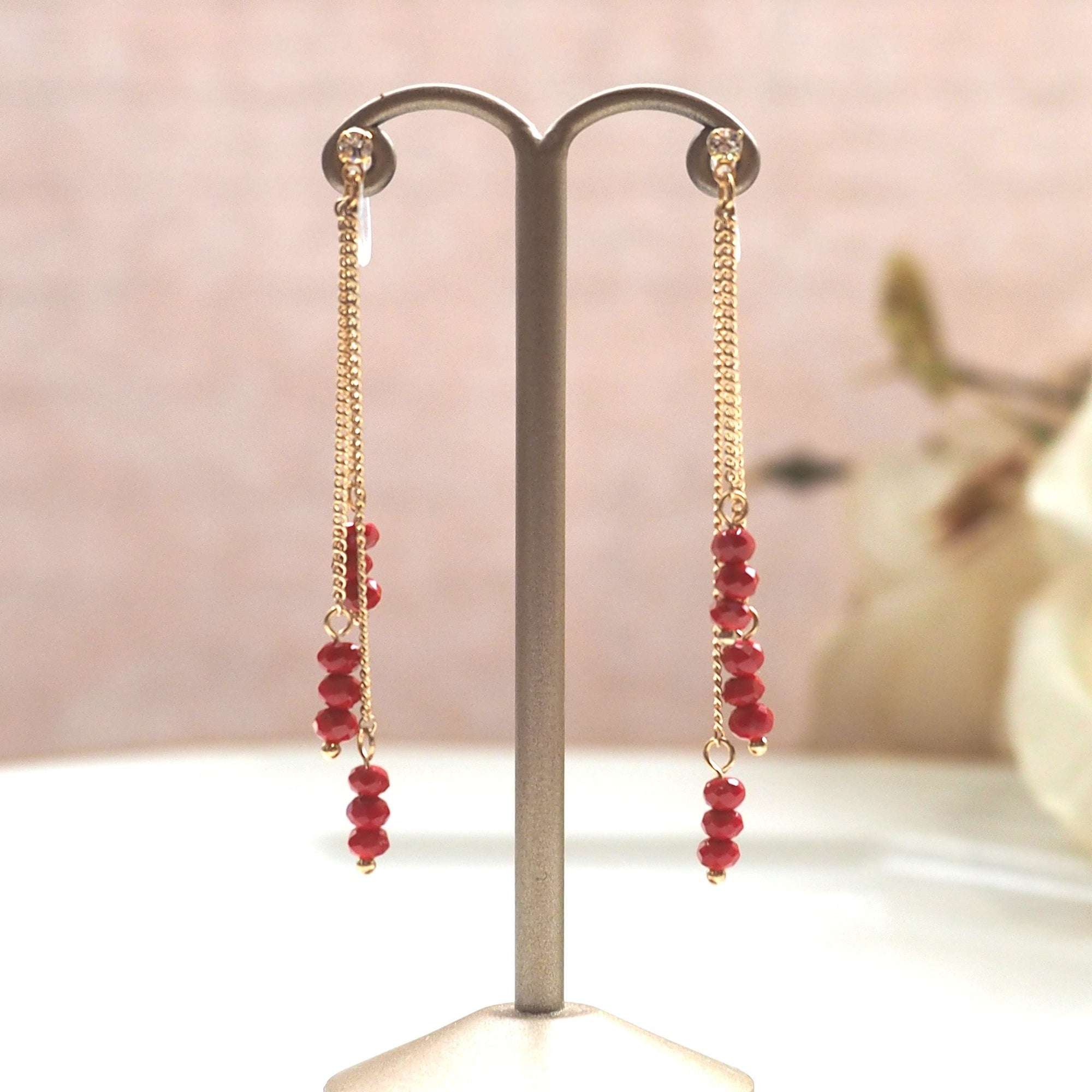 Red beads invisible clip on earrings - miyabigracejewelry.com