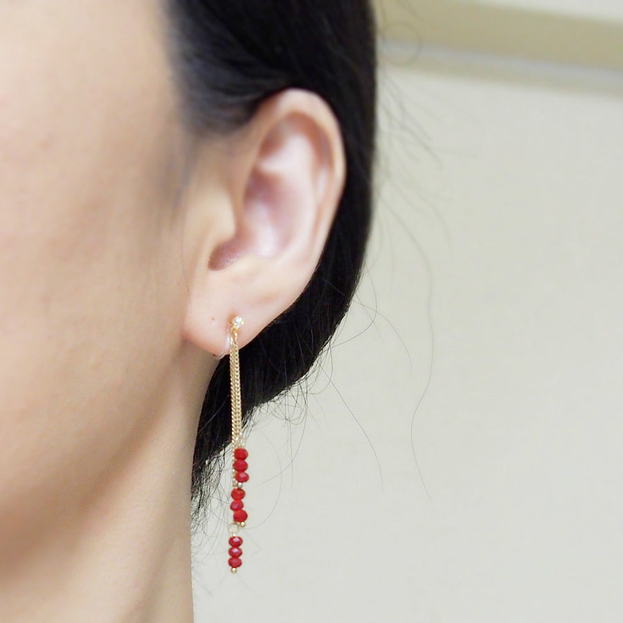 Red beads invisible clip on earrings - miyabigracejewelry.com