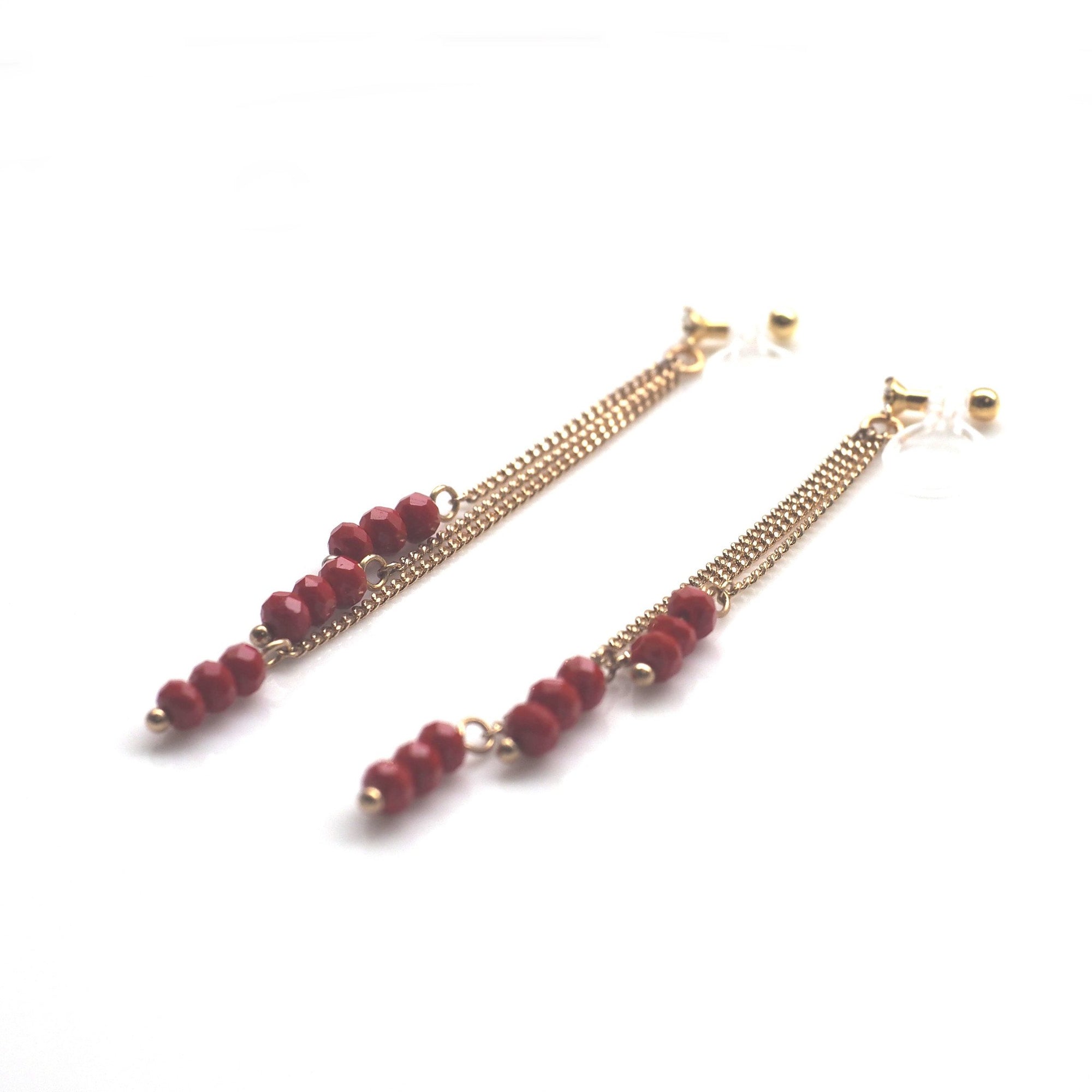 Red beads invisible clip on earrings - miyabigracejewelry.com