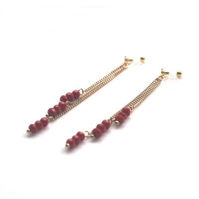 Red beads invisible clip on earrings - miyabigracejewelry.com