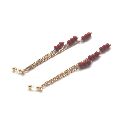 Red beads invisible clip on earrings - miyabigracejewelry.com
