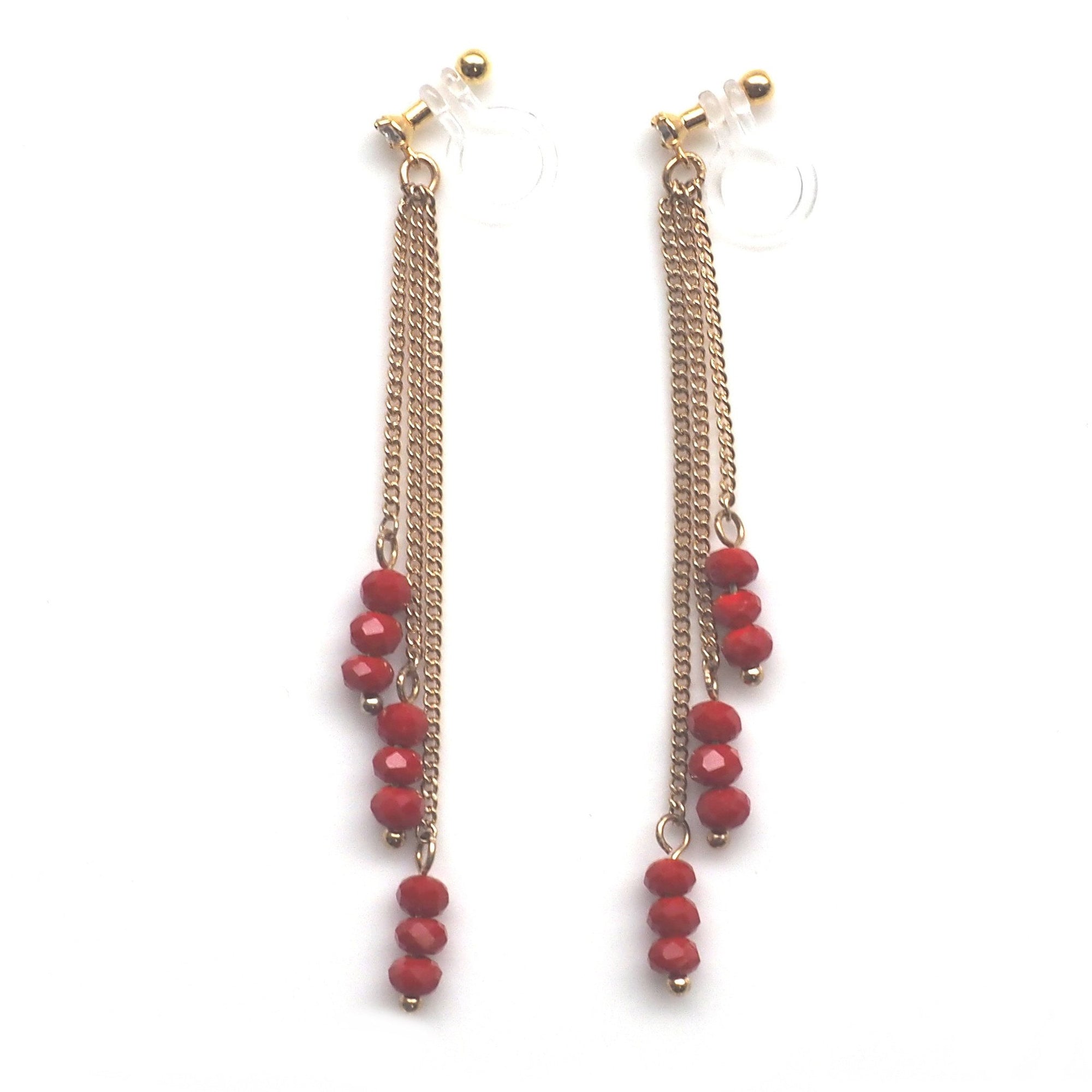 Red beads invisible clip on earrings - miyabigracejewelry.com