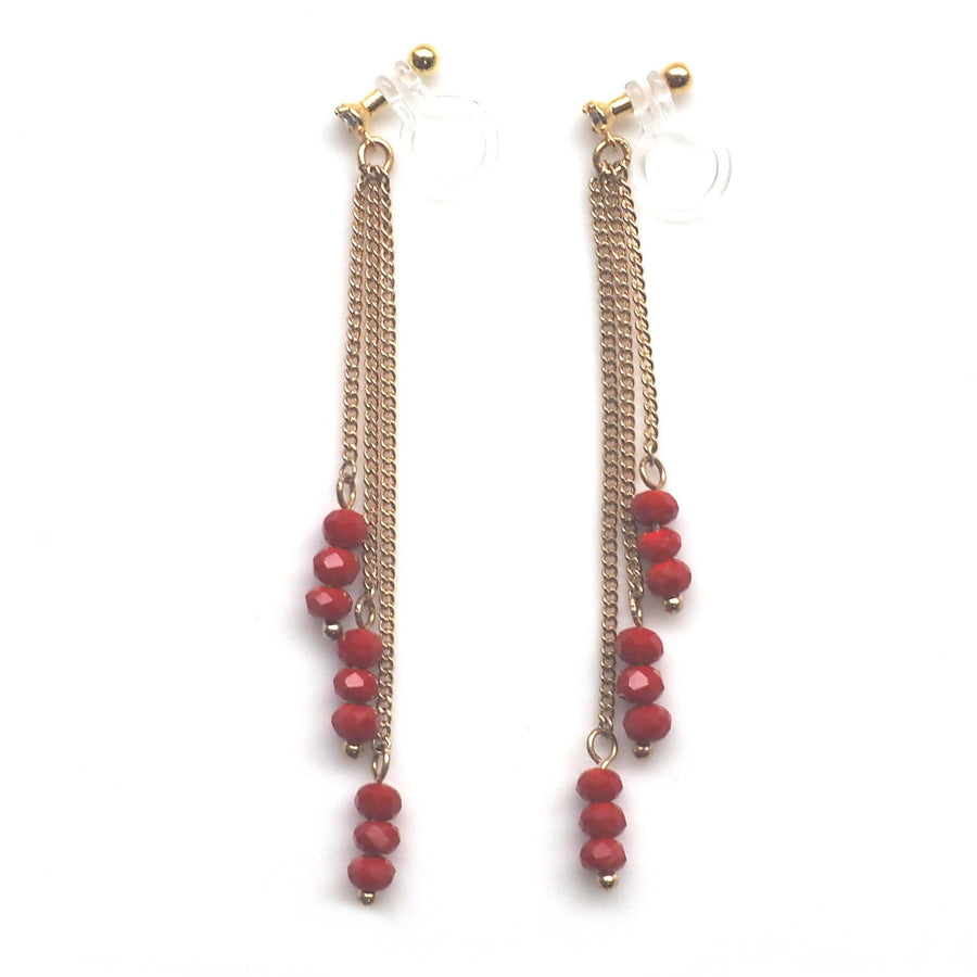 Red beads invisible clip on earrings - miyabigracejewelry.com