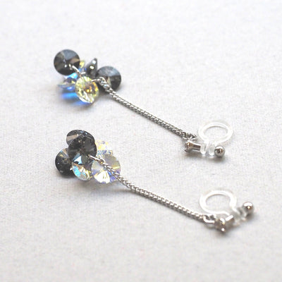 Dangle Aurora Borealis and black diamond Swarovski Crystal Invisible Clip On Earrings - miyabigracejewelry.com