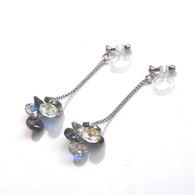 Dangle Aurora Borealis and black diamond Swarovski Crystal Invisible Clip On Earrings - miyabigracejewelry.com