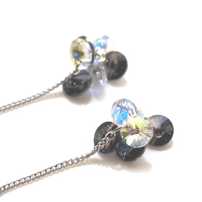 Dangle Aurora Borealis and black diamond Swarovski Crystal Invisible Clip On Earrings - miyabigracejewelry.com