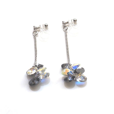 Dangle Aurora Borealis and black diamond Swarovski Crystal Invisible Clip On Earrings - miyabigracejewelry.com