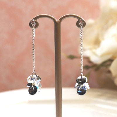 Dangle Aurora Borealis and black diamond Swarovski Crystal Invisible Clip On Earrings - miyabigracejewelry.com