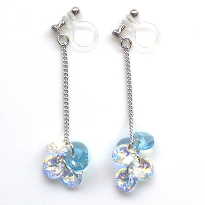 Dangle Aurora Borealis and Aquamarine Swarovski Crystal Invisible Clip On Earrings - miyabigracejewelry.com