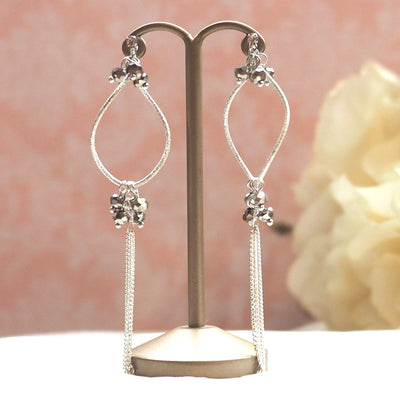 Invisible clip on hoop with metallic black beads and chain earrings - miyabigracejewelry.com