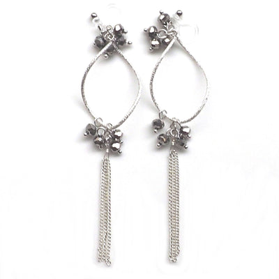 Invisible clip on hoop with metallic black beads and chain earrings - miyabigracejewelry.com