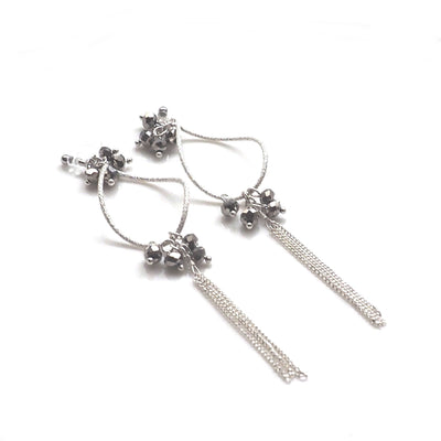 Invisible clip on hoop with metallic black beads and chain earrings - miyabigracejewelry.com