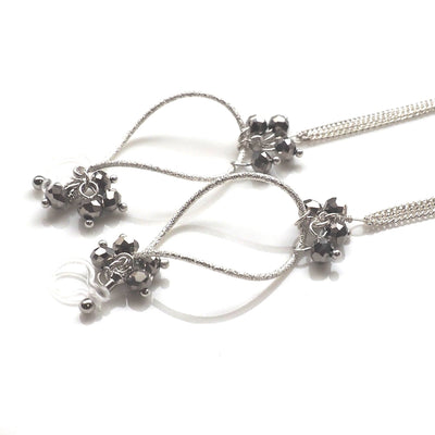 Invisible clip on hoop with metallic black beads and chain earrings - miyabigracejewelry.com