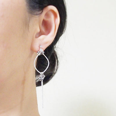 Invisible clip on hoop with metallic black beads and chain earrings - miyabigracejewelry.com