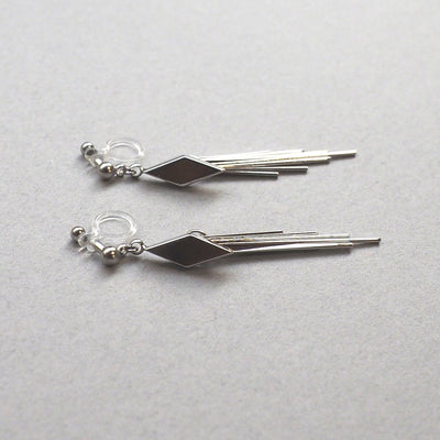 Silver diamond shape fringe invisible clip on earrings - miyabigracejewelry.com