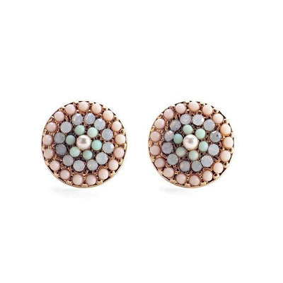 Round Beaded Pink Rhinestone Crystal Invisible Clip On Stud Earrings - miyabigracejewelry.com