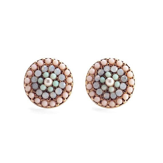 Round Beaded Pink Rhinestone Crystal Invisible Clip On Stud Earrings - miyabigracejewelry.com
