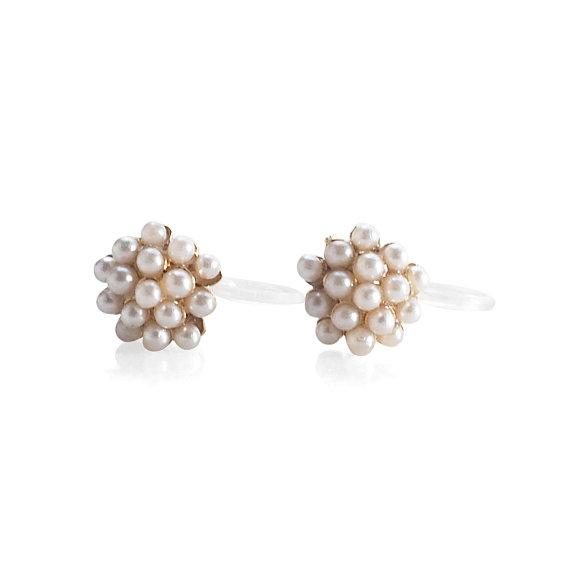 Beaded Small White Pearl Invisible Clip On Stud Earrings - miyabigracejewelry.com