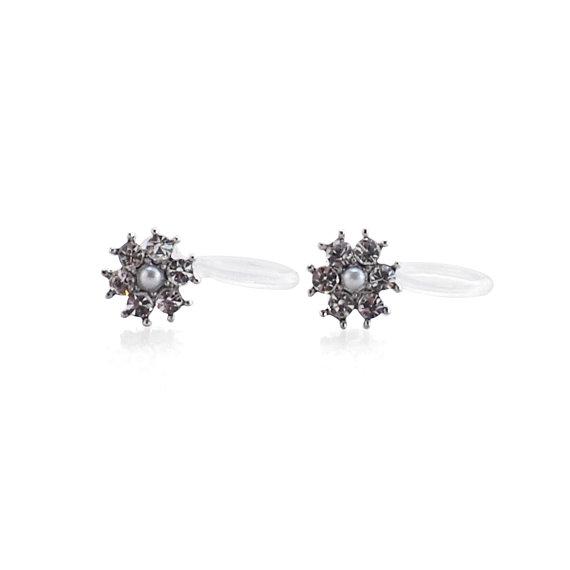 Flower Rhinestone Invisible Clip On Stud Earrings (Silver tone) - miyabigracejewelry.com